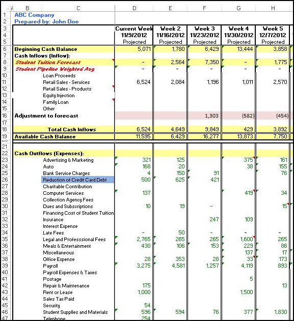 13 Week Cash Flow Forecast Template Excel